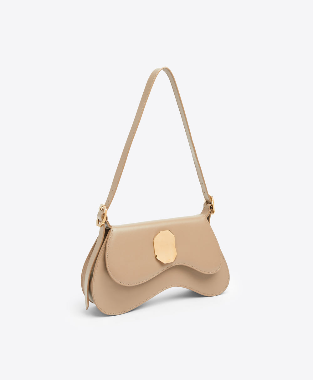 Women's Camel Leather Curved Silhouette Shoulder Bag Malone Souliers